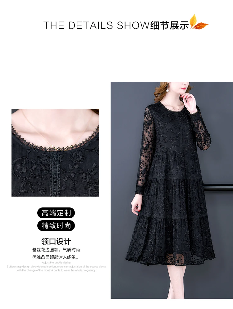 Black Lace Embroidery Hollow Out Sexy Midi Dress