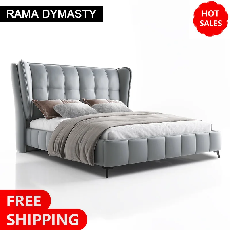 RAMA DYMASTY genuine leather soft bed modern design bed bett, cama fashion king/queen size bedroom furniture