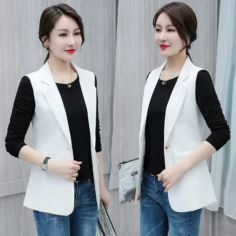 

Spring New Fashion Office Lady Casual Vest Women Classic Loose Elegant Sleeveless Waistcoat Female Blazer Vests Jacket Outerwear