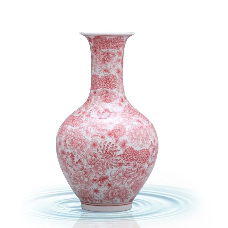 36cm Jingdezhen Half hand-painted Fenshui Glazed Red Ceramic Decorative Vase Home Furnishing Living Room Chinese Home Crafts Orn 5
