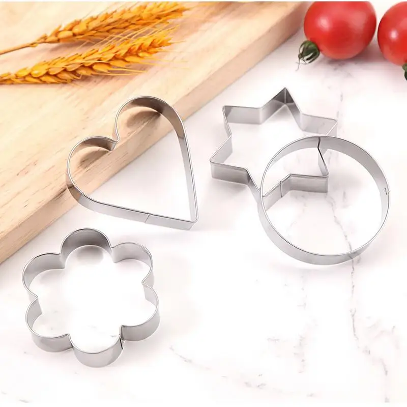 12pcs Metal Cookies Cutters Set Creative Star Cookie Cutter Round/Heart/Flower Shaped Egg Molds Indoor Outdoor Baking Tools