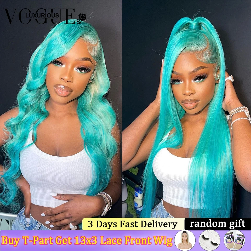13x6 Mint Green Straight Lace Front Wigs Human Hair 30 Inch Body Wave