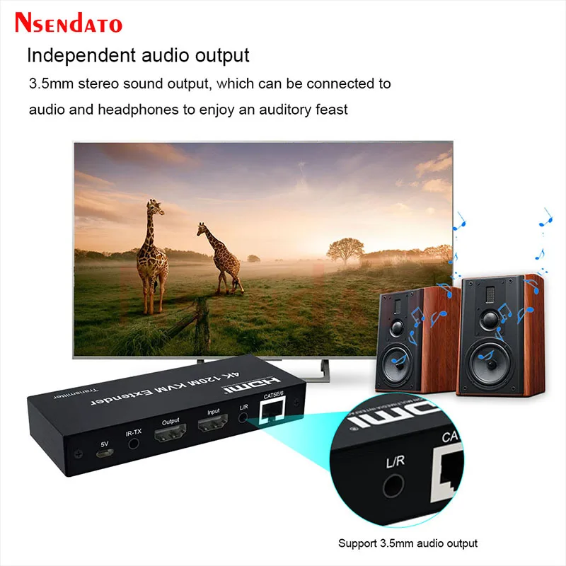 4K 120M HDMI KVM Extender over RJ45 Ethernet Cat5e/6 cable Extender USB HDMI Video Transmitter Receiver kit For Mouse Keyboard