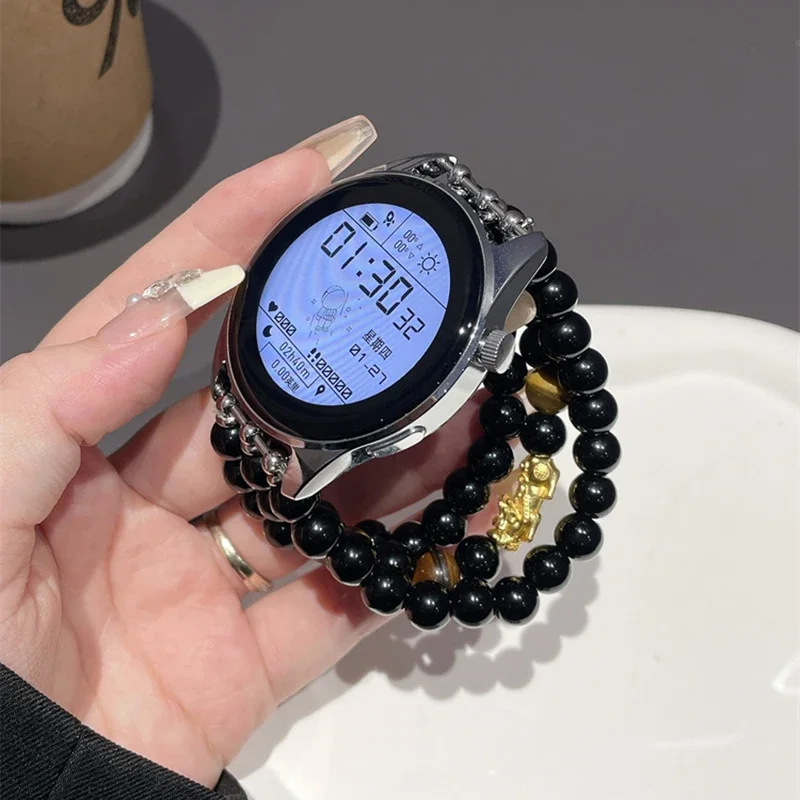 20mm 22mm Black Bead Watch Strap for Huawei GT4 41mm 46mm Elastic Bracelet for Huawei GT3pro GT2 3 42/46mm Replacement Wristband