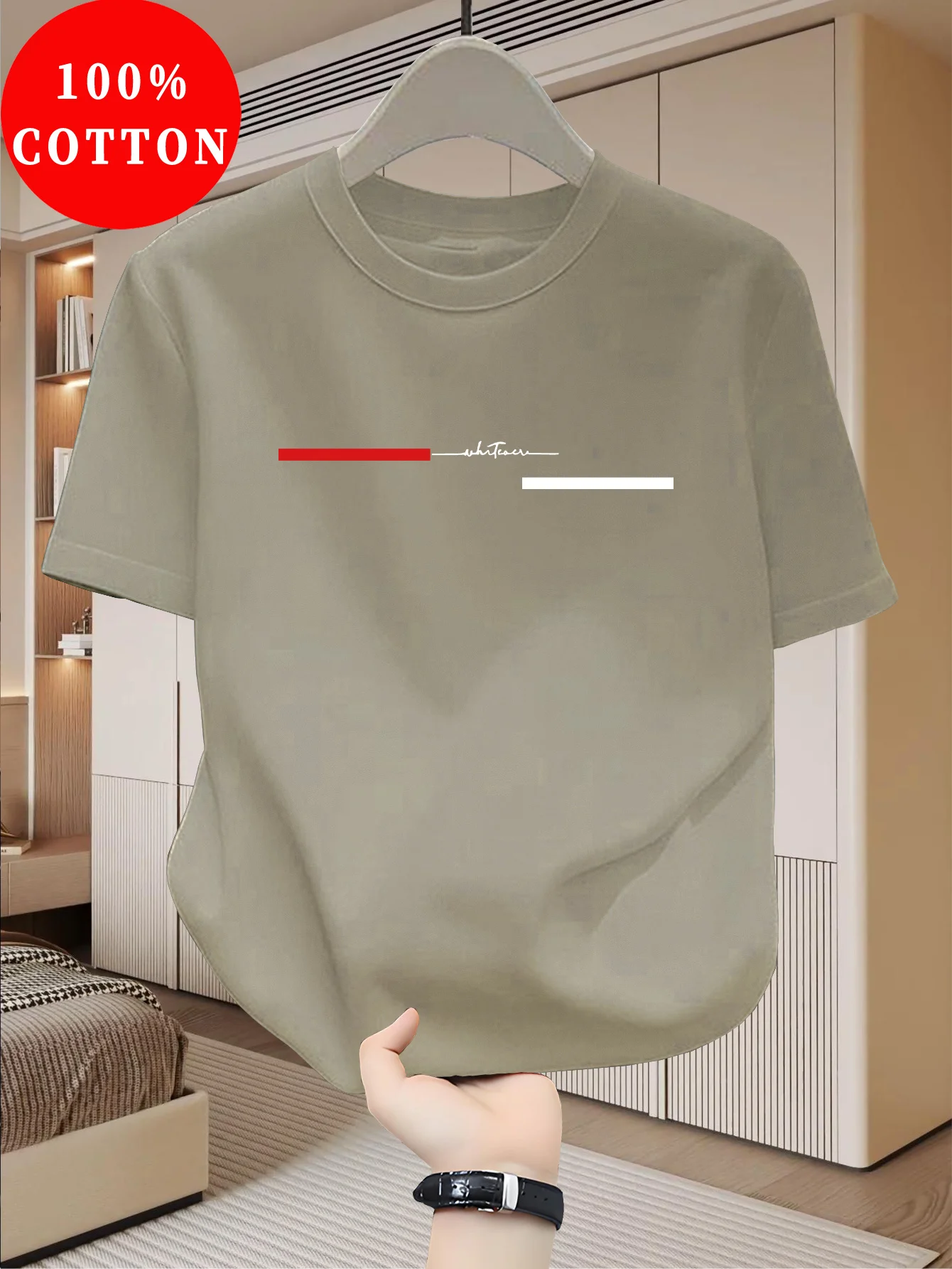 Men’s loose‑fit 100% cotton T‑shirt with “Whatever” letter print 01