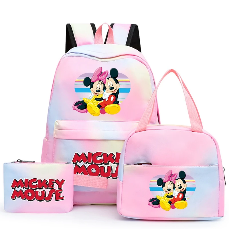 

3Pcs/set Mickey Mouse Backpack Women Student Lunch Bag Teenager Rucksack Large Capacity Schoolbag Women Leisure Travel Bags Sets