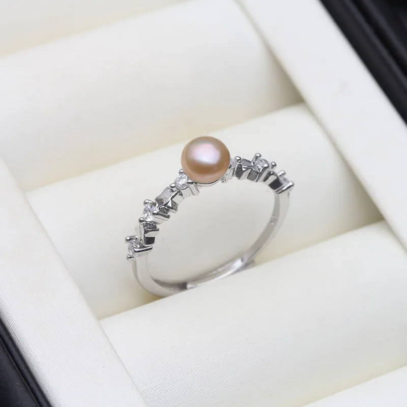 Echte Süßwasser-Ringe mit natürlichen rosa Perlen, niedliche kleine 925er-Perlen-Damenringe, verstellbar, Mutter, Frau, Geburtstagsgeschenk, Weiß