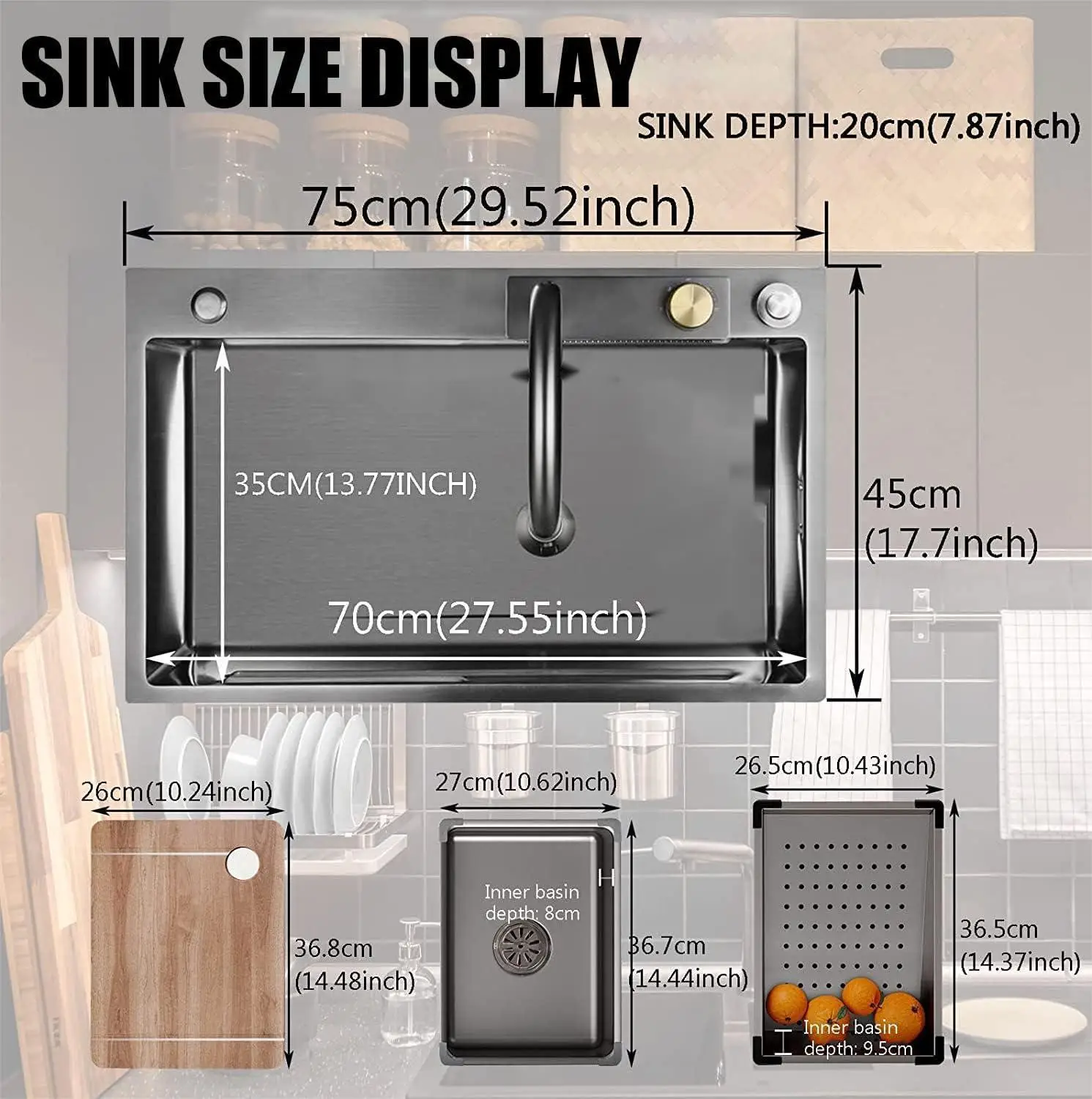 Kitchen Sink Feiyu Waterfall Sink 304 Stainless Steel Black with Cup Washer And Knife Holder Kitchen Household Washbasin