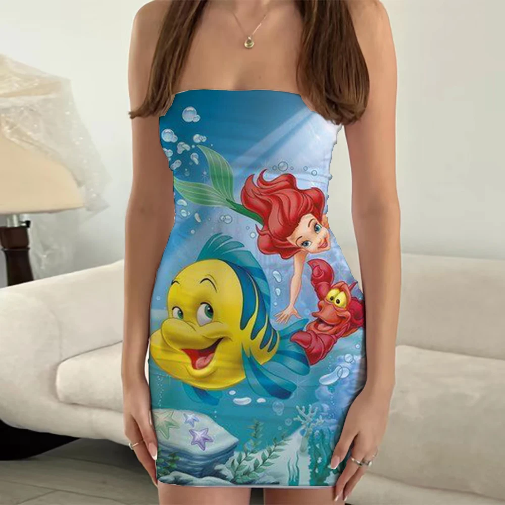 

New 2023 Summer Sexy Special Disney Bra Dress Formal Occasion Dress 3D Printing Trend Exposed Dress Ariel Parent Child Clothing