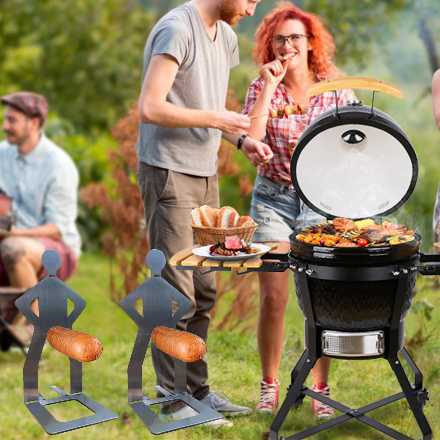 Funny BBQ Accessories Hot Dog Sausage Stand Holder Portable Barbecue Rack Stainless Steel Roaster Rack Stand Kitchen Tools