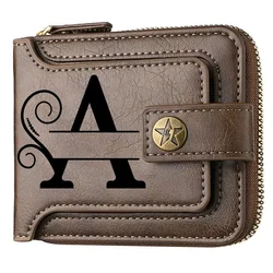 Personalized Men's Faux Leather Wallet - Stylish Brown Wallet with Engraved Design, Snap Closure, and Zippered Card Holder (Light Brown - A)