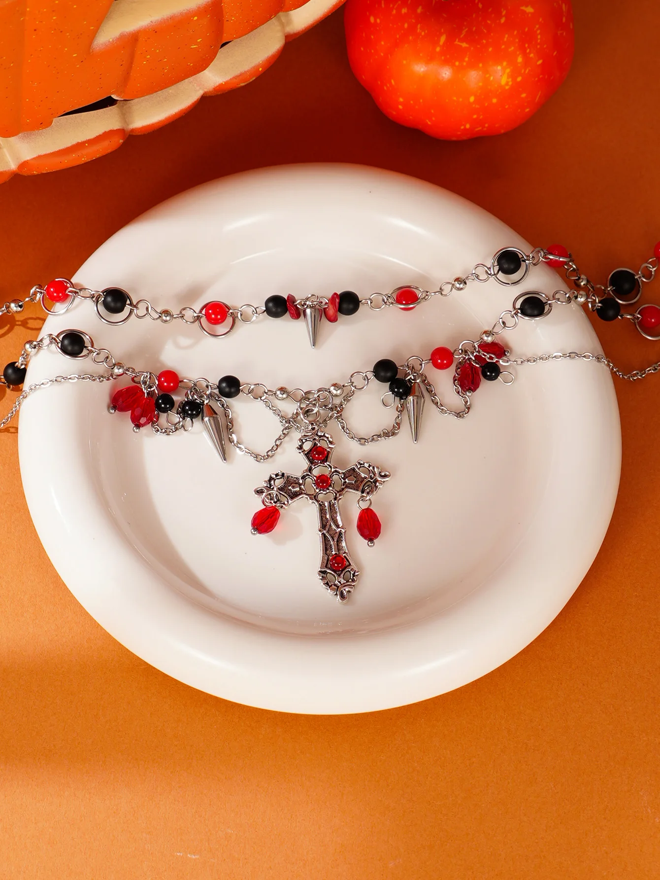 J Necklace Women Gothic Layered Fashion Jewelry Black Red