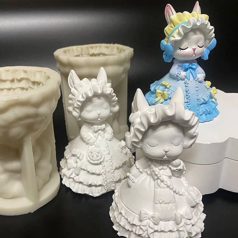 

Cute Cartoon Rabbit Candle Silicone Mold Gypsum form Carving Art Aromatherapy Plaster Home Decoration Mold Gift Handmade