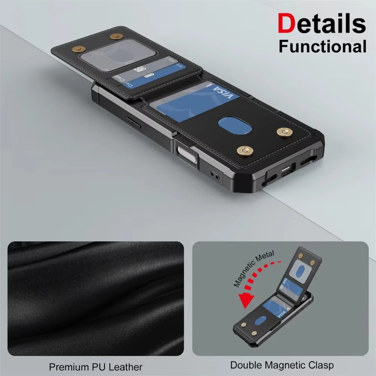 Premium PU Leather Flip Phone Case with Wallet Card Holder and Bracket - Soft TPU Back Cover