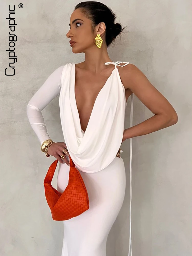 

Cryptographic Sexy Backless Slip Draped Gown Maxi Dress Outfits for Women Elegant Party Club Dresses Robes Vestido Solid Clothes