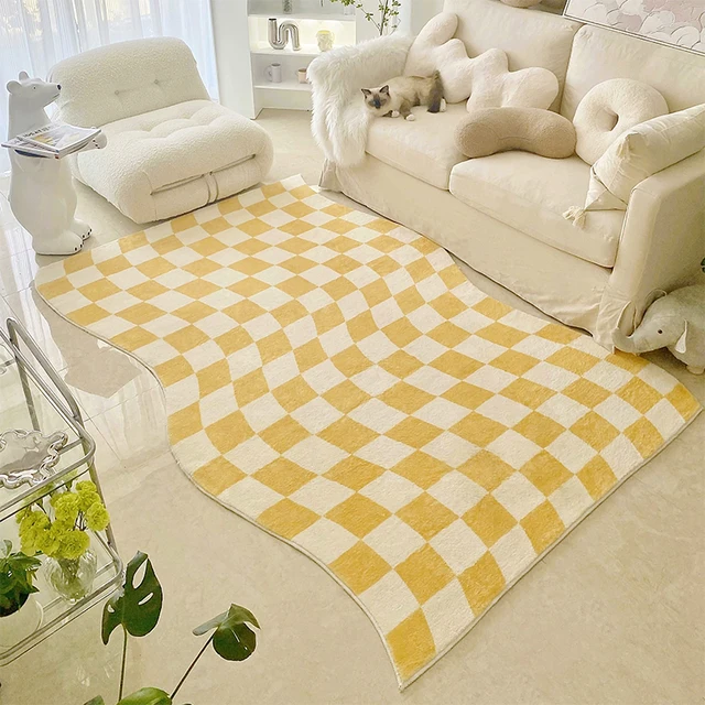 Modern Minimalist Living Room Carpet Bedroom Checkered Shaped Carpet Nordic Plaid Bedside Thickening Carpet 1