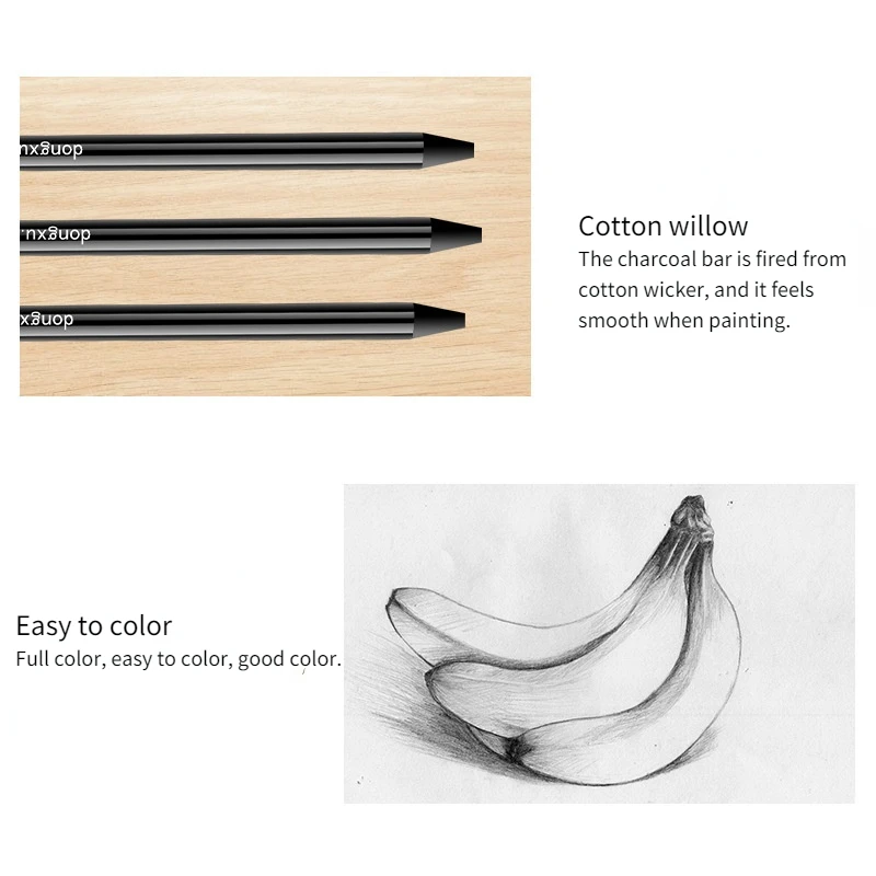 6 Packs of Advanced Black Charcoal Pen Water-soluble Charcoal Thin Strip Sketch Art Soft and Medium Hard Mixed