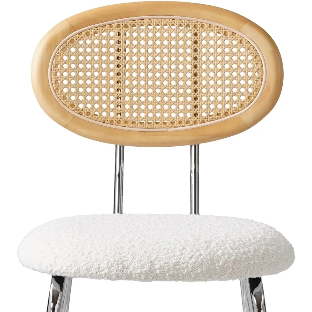 Round Dining Table, Mid Century Modern Small Kitchen Table with Wood Legs and Rattan Dining Chairs