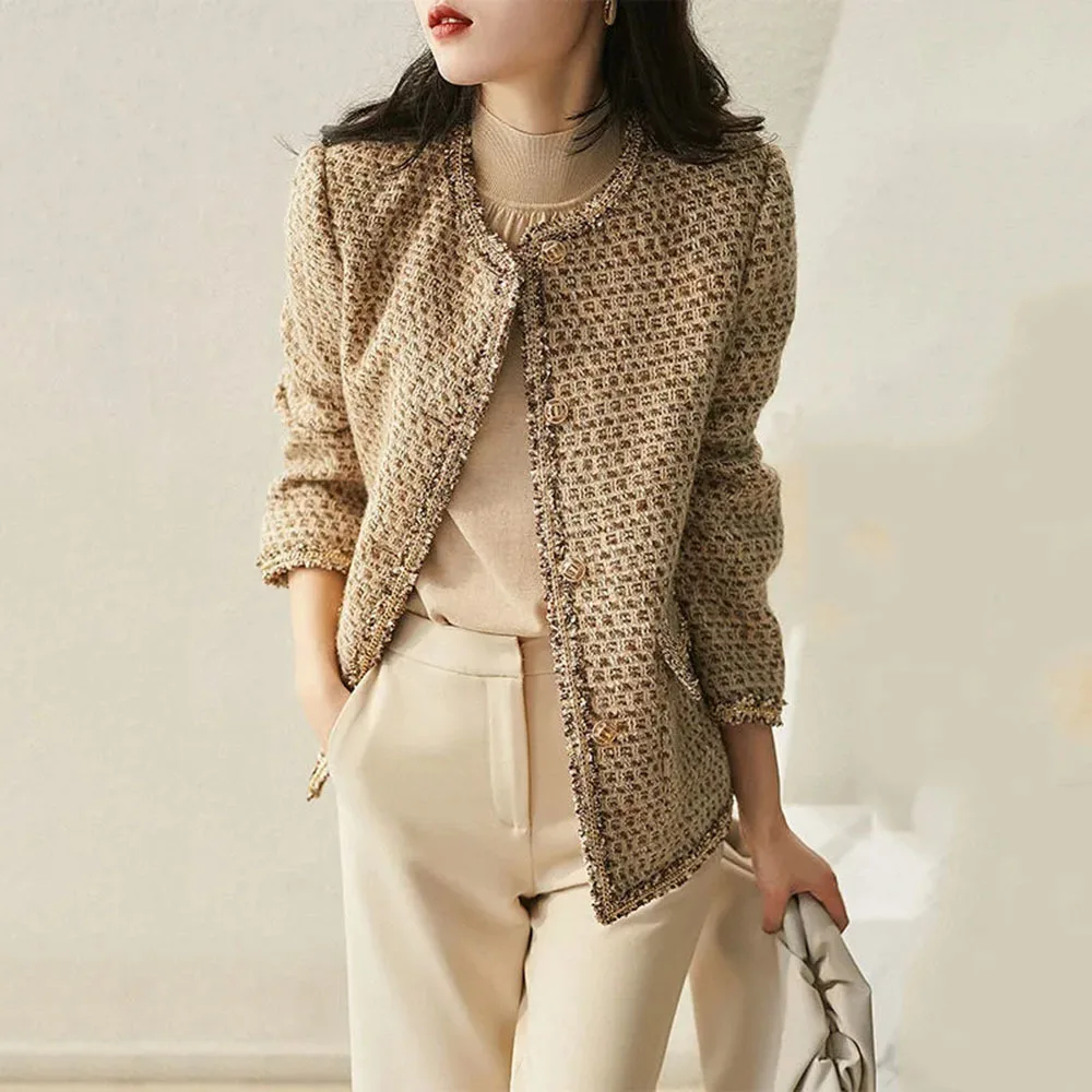 

Autumn Winter Clothes Chic Women Tweed Jackets Fashion Woven Lady Coats Casacos Vintage Outwear Tops Chaquetas Mujer Veste Femme