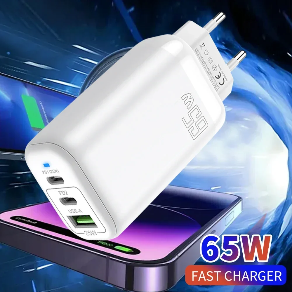 65W USB Type C Charger Fast Charging Quick Charge3.0 Mobile Phone Charger Adapter For iPhone 15 16 Pro Max Xiaomi Huawei Samsung