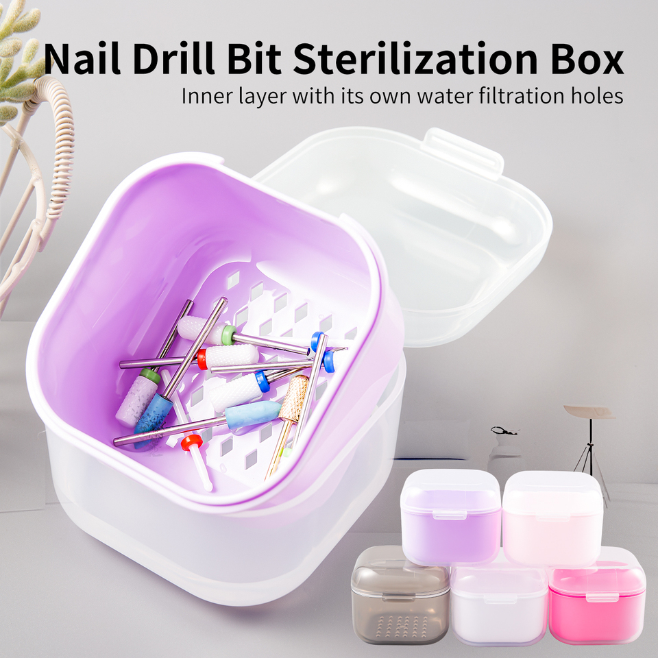 Square Double-layer Filtering Nail Drill Bits Soaking Disinfection Box Nail Tools Storage Case Manicure Brush Cleaning Container