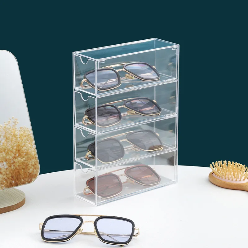 

Acrylic Glasses Case Four Layer Desktop Glasses and Sunglasses Display Box Dustproof Stationery Drawer Storage Box