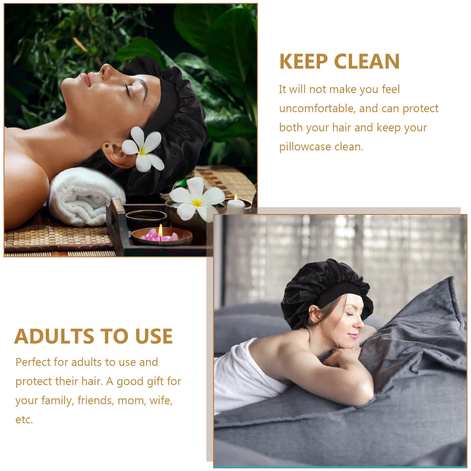 여성용 새틴 화학요법 모자 2개, 부드럽고 가벼운 헤어 보호 수면 보닛, 편안한 탄성 홈/욕실용