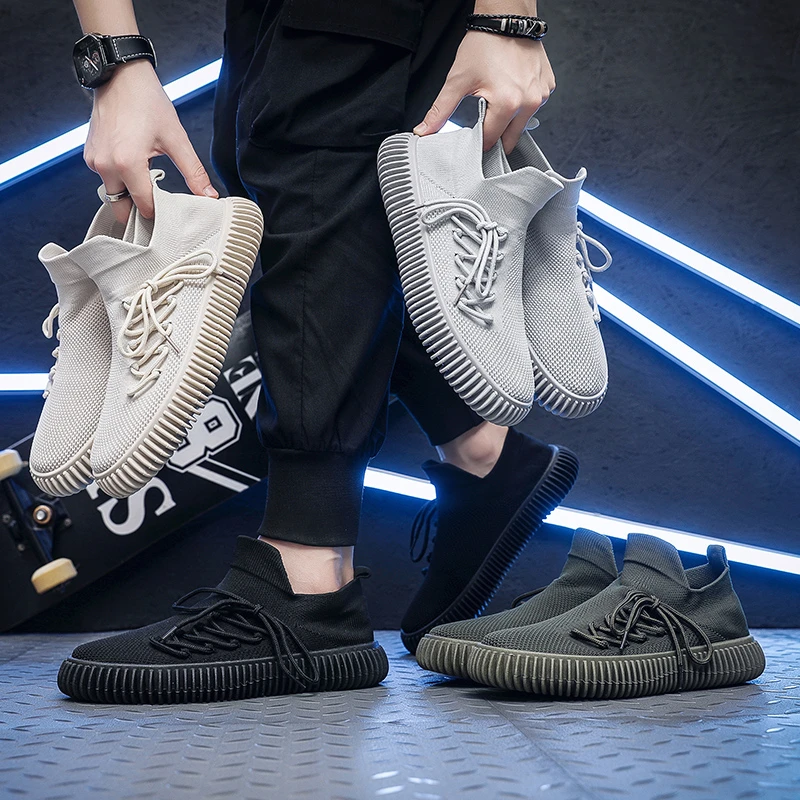 Hollow Canvas Large Size Shoes Women Spring and Autumn New Flat Breathable Fashion Mesh Socks Shoes Flying Weaving Women's Shoes