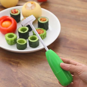 4 In 1 Fruit Vegetable Corer Spiral Digging Vege Drill Veggie Corkscrew Carver with 4Pcs Replaceable Head Spiralizer Cutter Tool