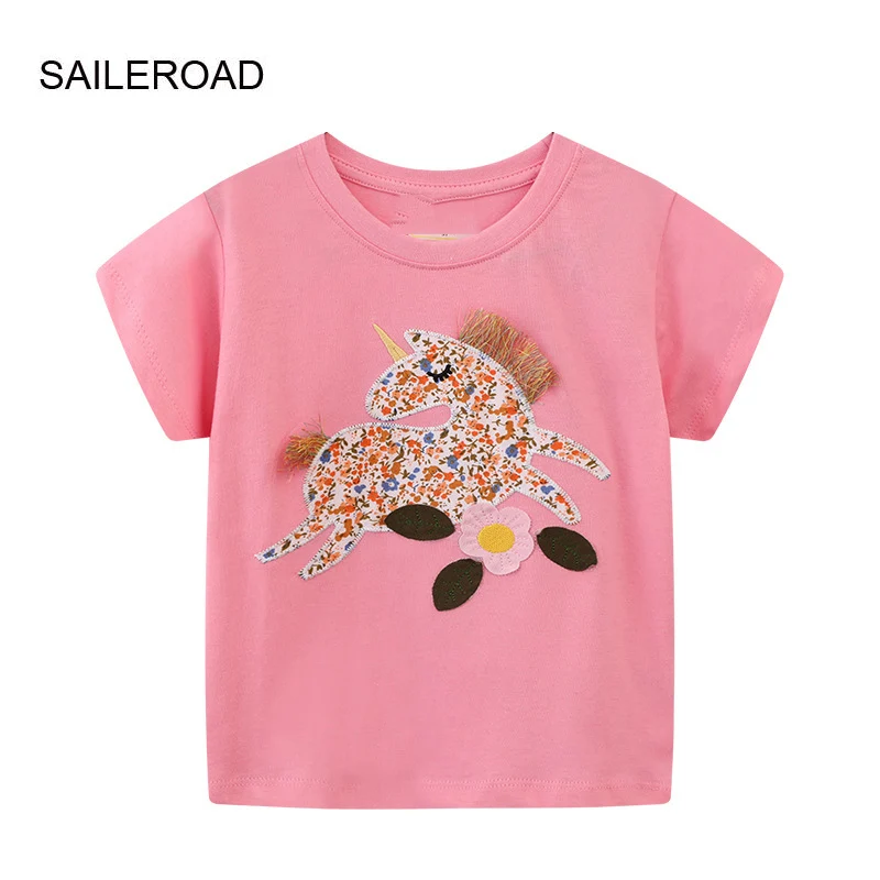

SAILEROAD Children's Summer Clothesfor Girls Summer Cotton Short Sleeve Cartoon Unicorn T-shirts Kids Tee Shirts 2-7 Years