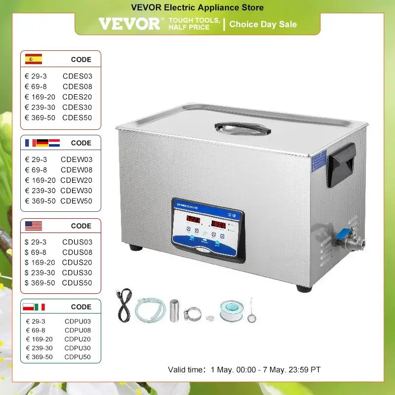 VEVOR 3.2L 4.5L 6.5L 10L 15L 20L 22L 30L Ultrasonic Cleaner W/ Degassing Function Portable Washing Machine Sonic Home Appliance