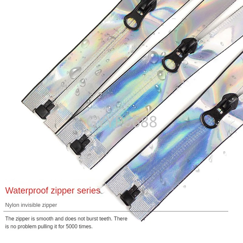 10PCS 40-100CM 5# Waterproof Nylon Zipper For DIY Sewing Garment Bag Jacket Reflective Laser Open-End Invisible Zips Accessories
