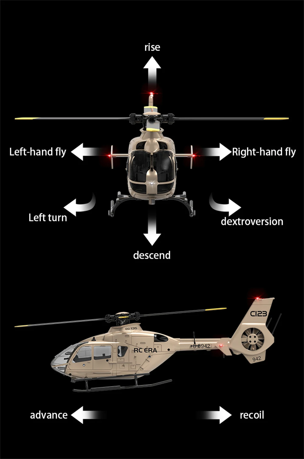RC ERA C123 2.4G 6CH 6-Axis Gyro Optical Flow Localization Altitude Hold 1:36 EC135 Scale RC Helicopter RTF
