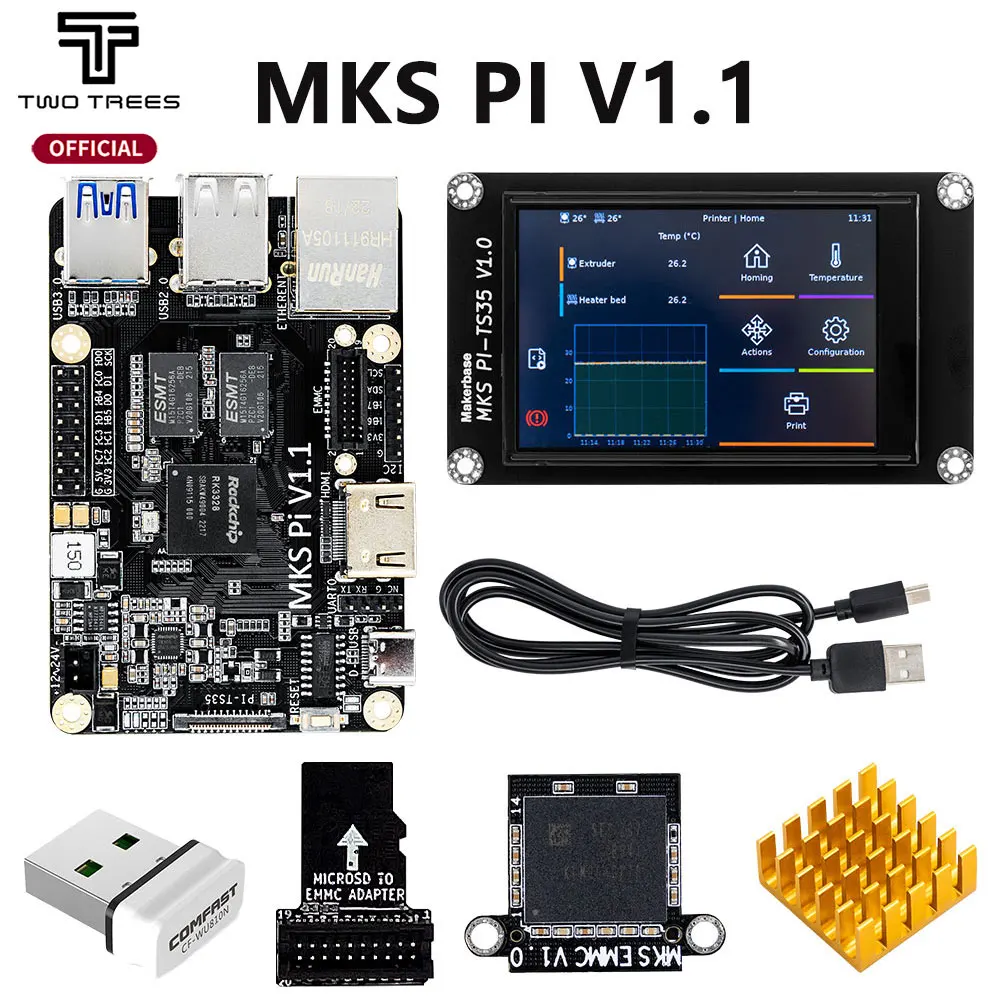 Makerbase MKS PI Board with Quad-core 64bits SOC Onboard Runs Klipper & KlipperScreen for Voron VS Raspberry Pi RasPi RPI fysetc spider king 10 axis industrial grade motherboard board core replaceable support klipper marlin 2 0 for voron 3d printer