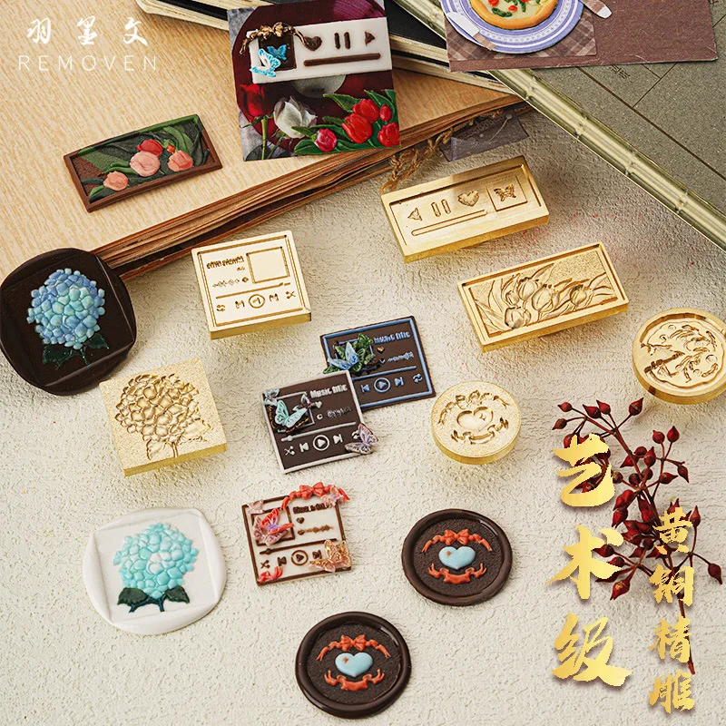 양각 왁스 도장 스탬프 꽃 피자, 플레이어, 튤립, 구리 헤드 봉투, 청첩장 스크랩북, 3D