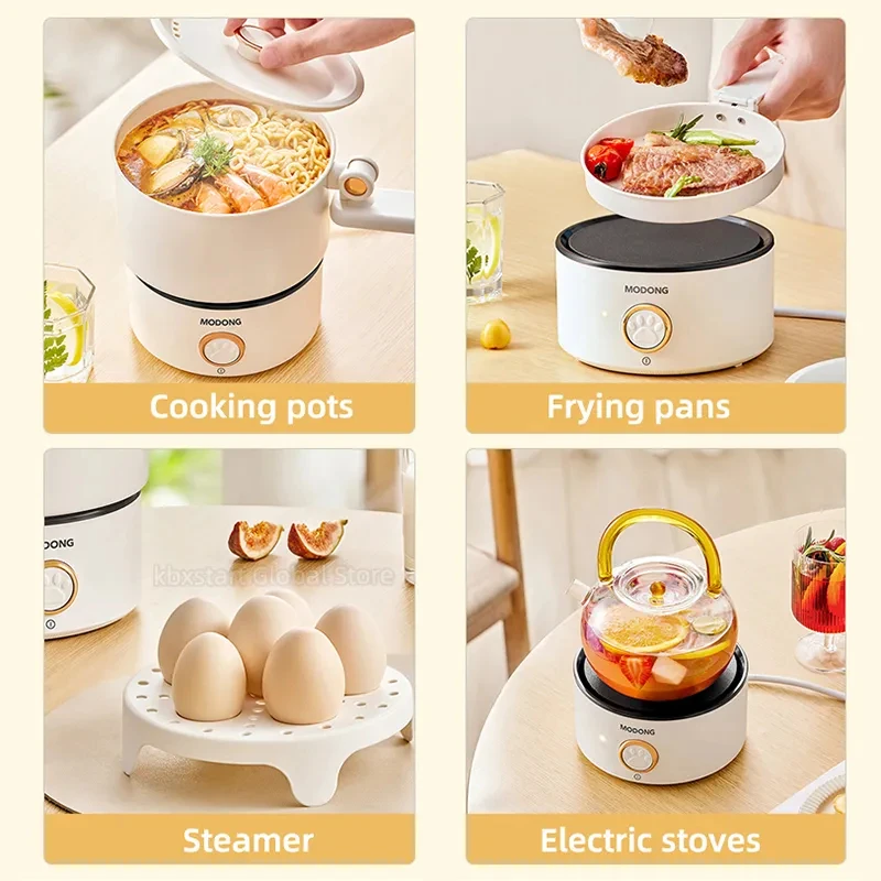 110V 220V Foldable Electric Cooking Pot 2L Multifunctional Electric Pan Hotpot Rice Cooker Non-stick Electric Skillet for Travel 5