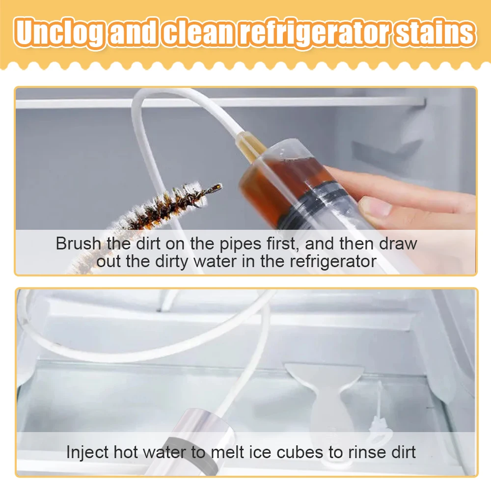 5Pcs/Set Refrigerator Drain Hole Dredging Tool Clean Brush Dredging Hole  Clog Syringe Hose Cleaning Water Outlet for Home Fridge