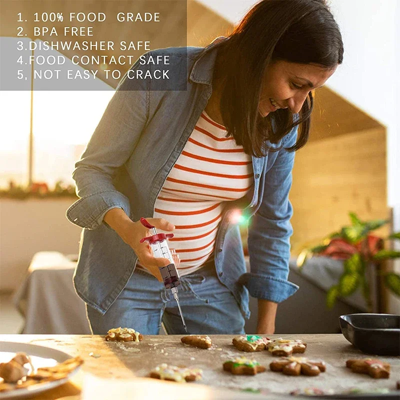 50ml Syringe/3 needles/cleaning brush BBQ Injector Cooking Meat Poultry Seasoning Marinade Stainless Steel Needle BBQ Injector