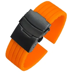 Universal Waterproof Silicone Watch Band with Folding Buckle - Sport Strap Bracelet Accessory - 22mm (Orange B)