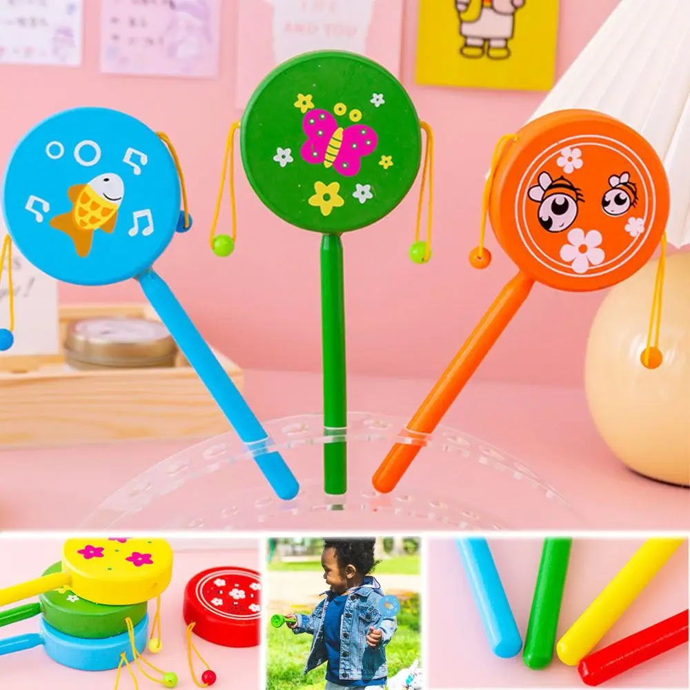 

Hand Rattle Rattle Drum Cute Cartoon Wooden Baby Sensory Toys Kids Calming Toys