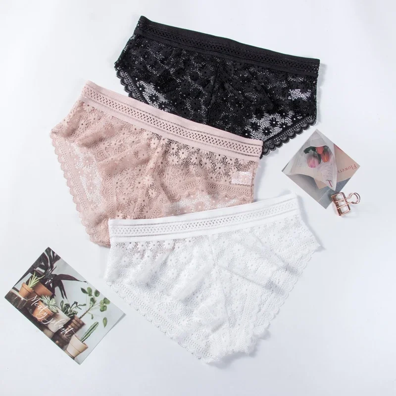 3pcs Sexy Lace Panties For Women Underwear Fashion Lingerie Breathable  Hollow Out Underpants Female Low-Rise Daisy Briefs