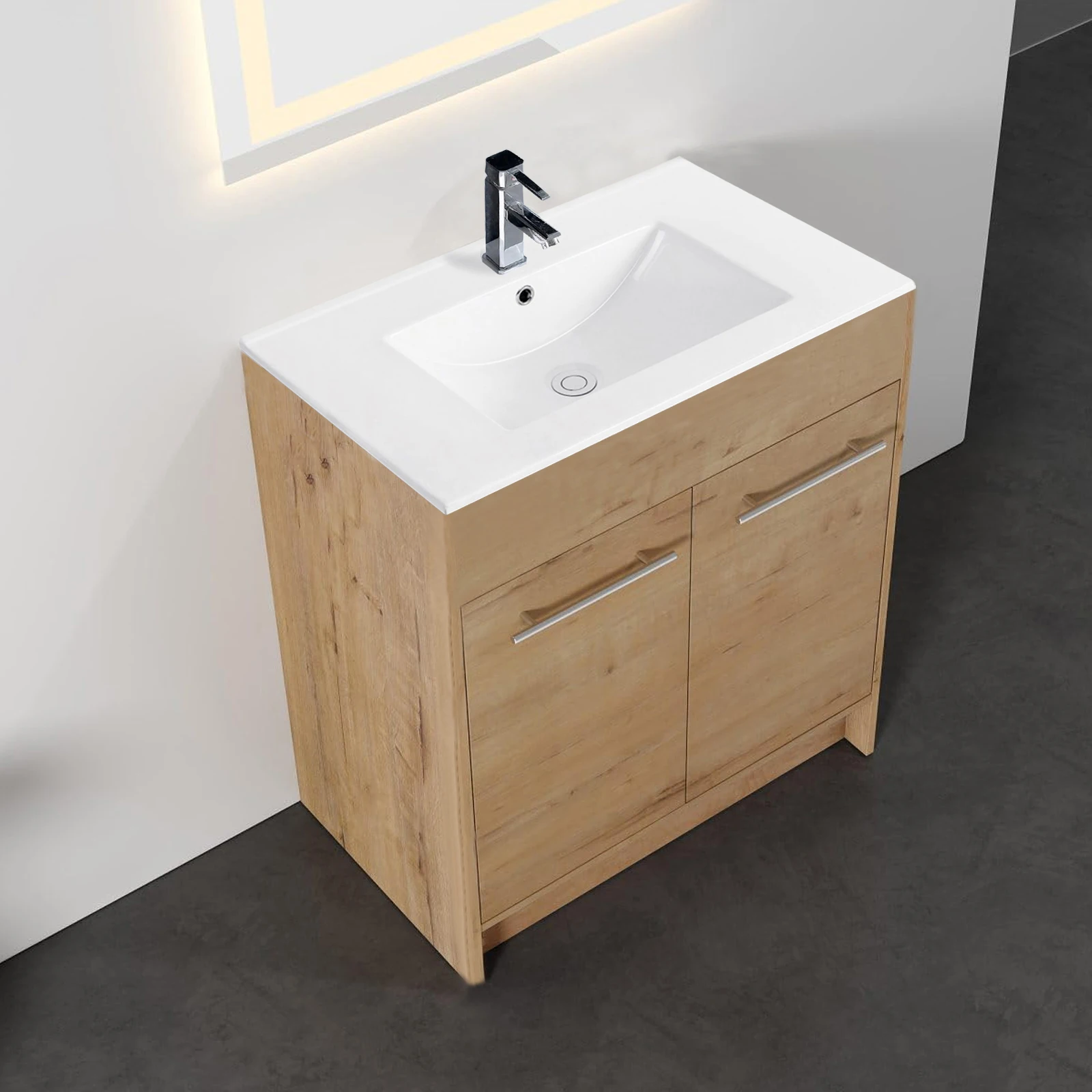 1pc 30inch Porcelain Ceramic Vanity Sink Top, Surface Bathroom Vessel Sink Basin with Single Faucet Hole, Rectangular, Glossy W 3