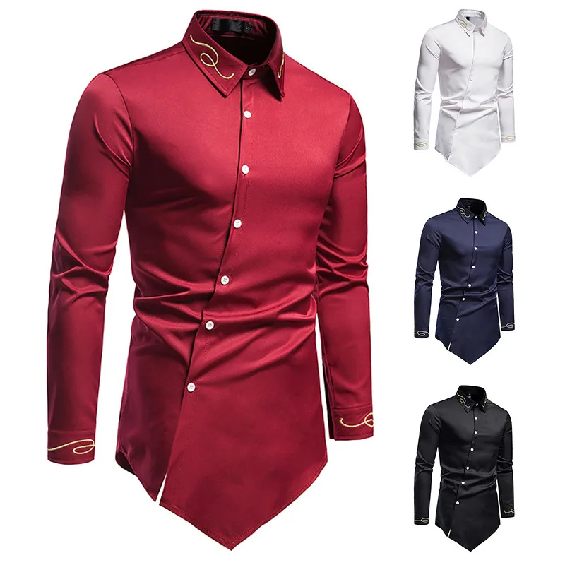 Spring Men's Long Sleeve Shirt Prom Dress Retro Korean Fashion Men's Japanese Top Designer Hawaiian Large T-shirt