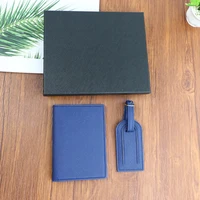 Ensemble de noms personnalisés, porte-passeport unisexe en cuir PU Safiano et boîte cadeau d'étiquette de bagage 5