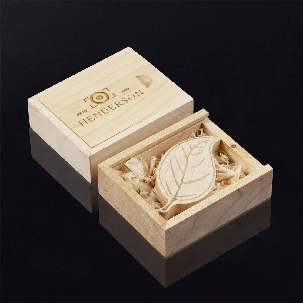 1PCS Free Engraving Unfinished Wooden Walnut Maple Box Jewelry Wood USB Box Storage Keepsake Craft Personalization Wedding Case 6