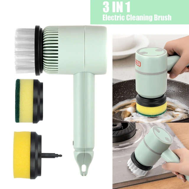Electric Cleaning Brush Wireless Kitchen Cleaning Gadget Spin Scrubber with  4 Brush Heads for Bathtub Kitchen Stove - AliExpress
