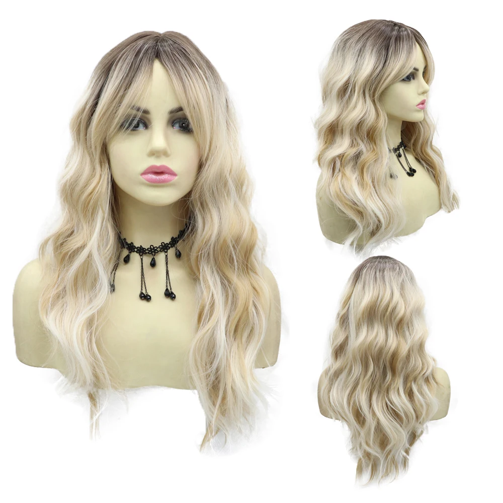 

1Pcs Long Wavy Hairs Mechanism Wigs with Bangs No Lace Front Wig 24inches for Women for Daily Party Cosplay Use