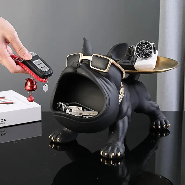 30 cm/11.8 pouces décor à la maison bouledogue Figurine chien Statue clé boîte de rangement Animal ornement résine artisanat Art Figurine chiot Sculpture 2