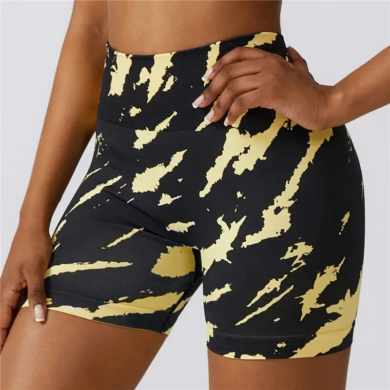 

Printed Seamless High Rise Yoga Shorts Hip Lift Gym Pants Women's Running Sports Shorts