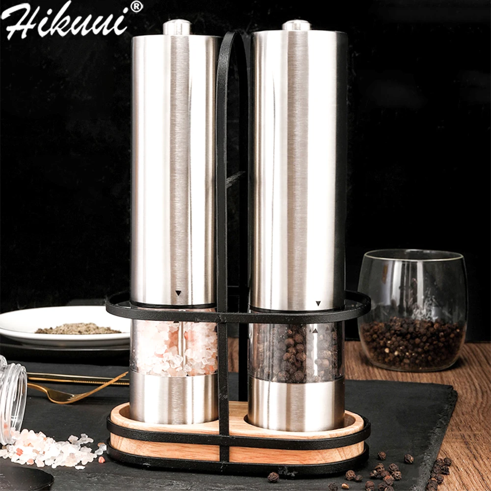 Stainless Steel Electric Pepper Grinder Portable One-handed operation Spice Grain Mill with Led Light for Home Kitchen Grinding Tool electric grinder pepper grinder